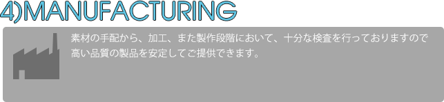 素材の手配から、加工、各種処理まで一貫した部品の製作を行います。加工の方法については、加工方法のページをご覧下さい。